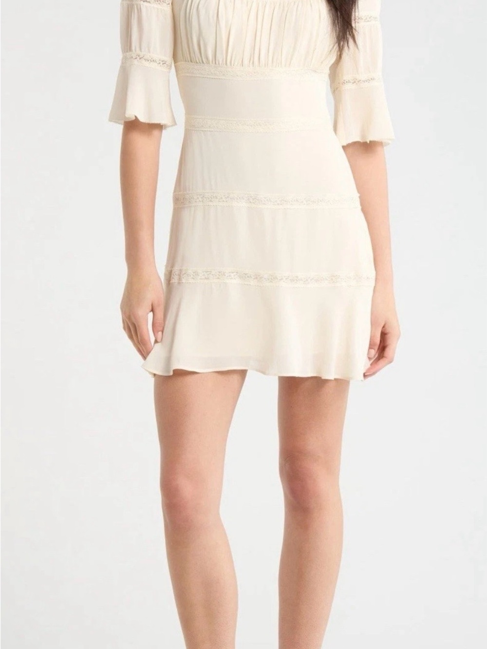 Reformation Claribel Lace Inset Bell Sleeve Minidress Size 8